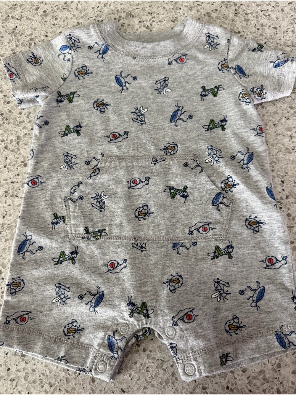 Carter's Gray Baby One-Piece with Blue, Green & Red Print